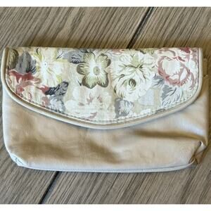 Wallet Coupon Holder Women Beige Floral Design Single Fold Two Pouch Snap Close